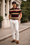 STERLING CROFT Signature Stripe Polo – Maroon Khaki Edition